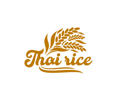 Thai rice icon, Asian organic food and Thailand cuisine vector package symbol. Premium quality natural cereals of rice ear and stalk sign for Thai rice label, Asian product store or food packagingのイラスト素材
