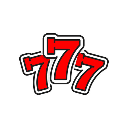 Jackpot sign, number 7 fortune bet and slot machine color line icon. Vector lucky sevens combination, 777 casino element, fortune game signのイラスト素材