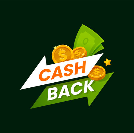 Cash back service, financial payment label. Vector coin bonus, refund or rebate money icon. Cashback and coins with dollar sign, discount special offerのイラスト素材