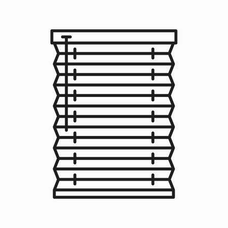 Horizontal jalousie, sun protection shade outline icon. Vector window blind curtain, roller shutter house or office interior design elementのイラスト素材