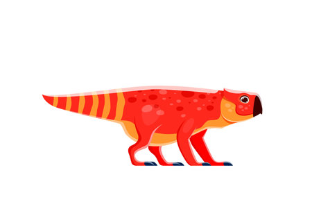 Bagaceratops, cartoon dinosaur character, kids Jurassic collection of vector dino toy. Cute Bagaceratops dinosaur with horn, child paleontology education or kindergarten dino reptileのイラスト素材