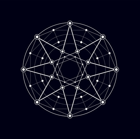 Esoteric masonic sacred sign, sacred geometry pentagram. Vector myth and meditation shape of circle and connected lines, spiritual signのイラスト素材