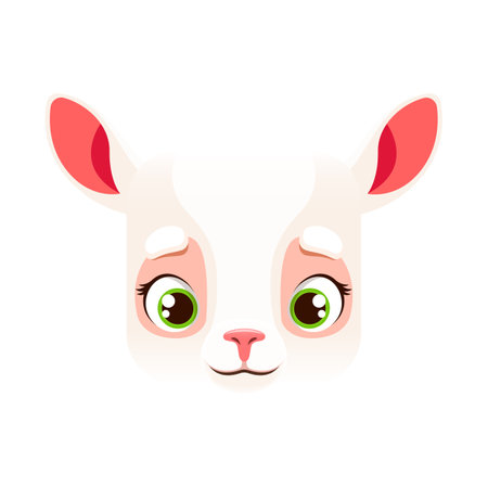 Cartoon sheep kawaii square animal face. Cute farm lamb creature, baby jumbuck portrait. Isolated vector ewe or mutton character. App button, icon, graphic design elementのイラスト素材