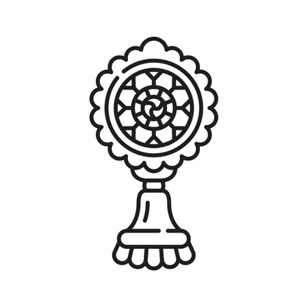 Buddhism religion symbol of Dharmachakra or Dharma wheel, Buddhist vector icon. Buddhism, Hinduism, Jainism and Tibetan Buddhist religious symbol of Dharma Chakra wheel in esoteric worshipのイラスト素材