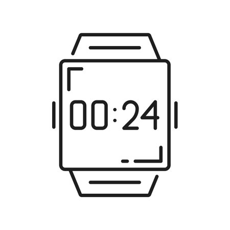 Hand watch isolated smartwatch with silicone band. Vector thin line wristwatch, electronic clock with timer, stylish accessory smart watchのイラスト素材