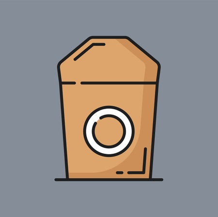 Cardboard lunch box and food pack color line icon. Vector craft food container, takeout fastfood container mockup, takeaway package templateのイラスト素材