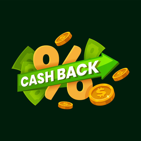 Cash back label loyalty program percentages refund. Vector cashback service, financial payment and coin bonus, refund or rebate money iconのイラスト素材