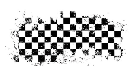 Grunge race flag of vector motocross and rally motor sport. Car, motorcycle or auto racing start and finish flag with monochrome checkered pattern, black and white squares, scratches and dirty spotsのイラスト素材