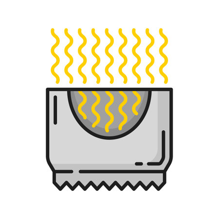 Asian food, udon stir fry pasta noodles line icon. Vector dry spaghetti, takeaway takeout fast food snack, korean vietnamese mealのイラスト素材