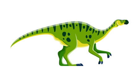 Cartoon dinosaur character, Maiasaura or Jurassic dino, vector cute extinct lizard. Kids toy collection of dinosaurs, Maiasaura dino or herbivorous saurolophine hadrosaurid reptile of Jurassic eraのイラスト素材