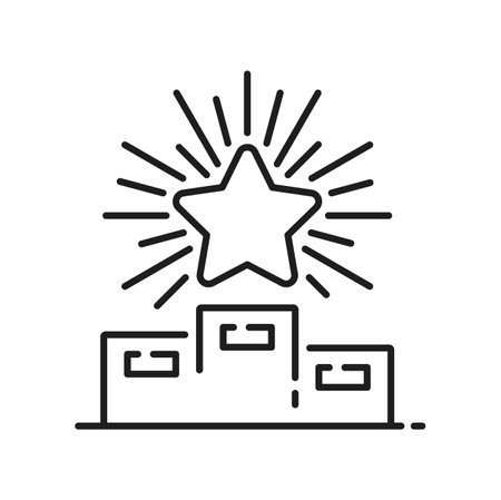 Golden star award on pedestal, best quality rating icon. Vector ranking top quality sign. Excellent service, achievement and grade star rewardのイラスト素材