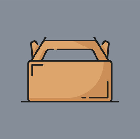 Chinese food delivery container, blank cardboard box color line icon. Vector cardboard fastfood box with handles, packaging for lunch deliveryのイラスト素材