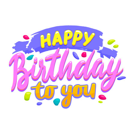 Happy birthday icon. Anniversary event invitation message poster, jubilee congratulation text banner or birth party celebration typography vector icon. Happy birthday greeting handwritten signのイラスト素材
