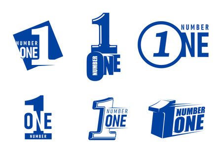 Number one icons set, first place and business leader vector symbols. Number 1 isolated signs with blue and white digits for achievement award, winner prize and best quality labels, success themeのイラスト素材