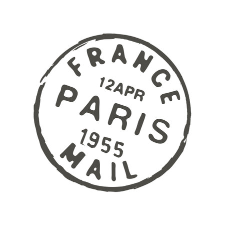Paris postage and postal stamp. France post town letter envelope ink stamp, mail delivery departure country or European region old vector imprint or postage French Paris city markのイラスト素材