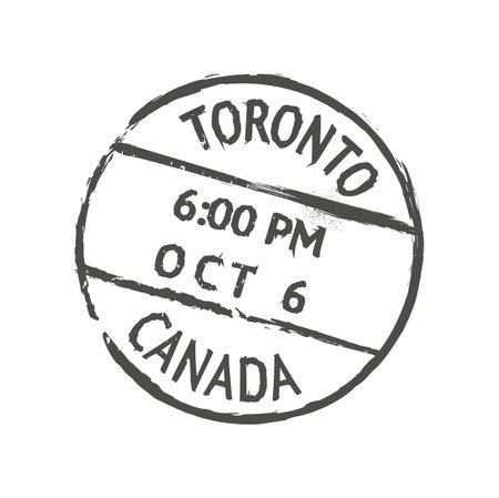 Toronto postage and postal stamp. Post departure country or region imprint, postcard Canadian town antique vector mark or postal envelope Canada, North American Toronto city ink stampのイラスト素材