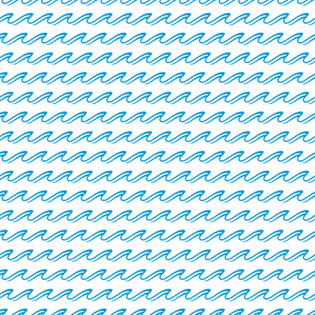 Sea and ocean blue waves seamless pattern or wavy ripple background, vector marine tide tile. Sea wave curls and wavy surfs pattern of ocean tidal curls and nautical flow ripples for wavy patternのイラスト素材