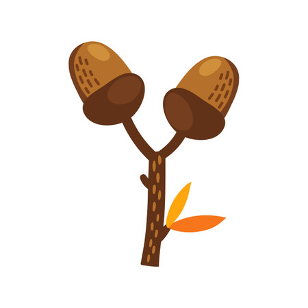 Y letter autumn acorns on branch with leaf, funny font ABC Thanksgiving day, English Latin alphabet element. Vector typeset or typeface of oakのイラスト素材