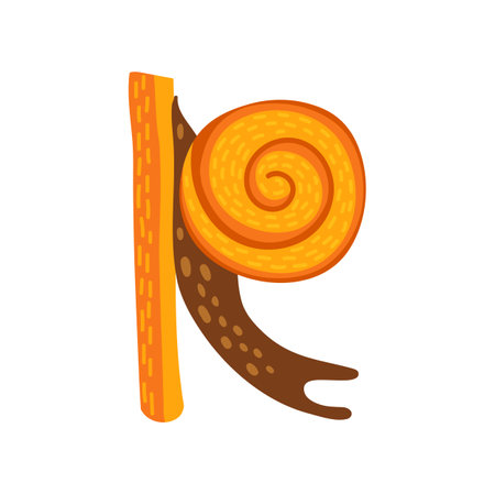 Uppercase capital R letter of autumn fall ABC in shape of snail. Vector cartoon animal alphabet sign, typography typeface font elementのイラスト素材