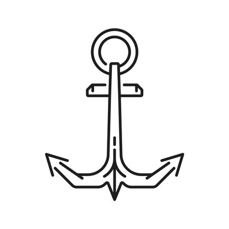 Marine vessel anchor line icon, ocean travel sign. Navy boat metal anchor line sign, yachting club...