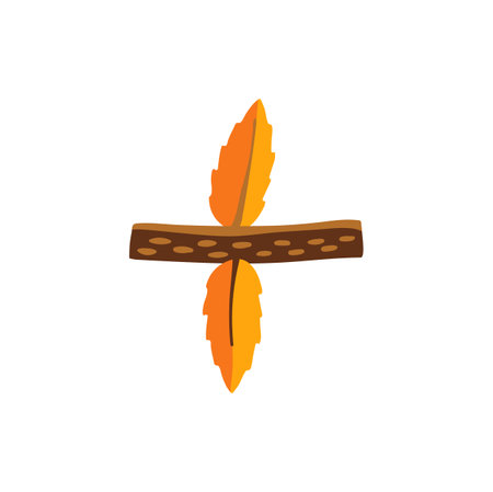 Punctuation division and subtraction mark, color autumn ABC font of tree twig branch with yellow leaves. Mathematical punctuation division signのイラスト素材