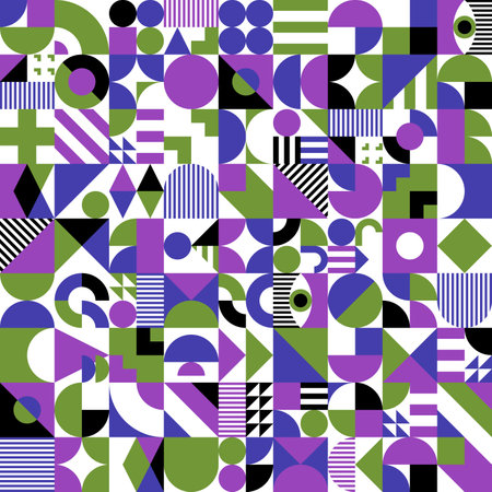 Bauhaus elements seamless pattern. Fabric geometric print, textile or wallpaper abstract background, wrapping paper backdrop with Bauhaus pattern shapes, retro artwork pastel color seamless ornamentのイラスト素材