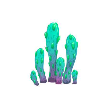 Cartoon underwater sponge, seaweed plant. Aquarium and sea algae. Ocean marine deep weed, tropical sea underwater seaweed or coral reef water flora, aquarium undersea isolated vector algae plantのイラスト素材