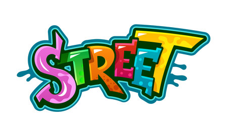 Street graffiti street art, urban style. Isolated vector colorful word expressing the vibrant energy and rebellious spirit of city life while transforming ordinary walls into captivating art piecesのイラスト素材