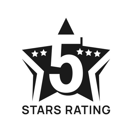Five star rating, best prize icon or symbol. User satisfaction feedback, goods grade choice or...