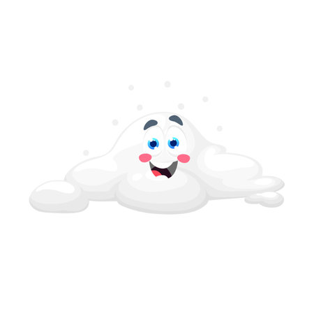 Cartoon white cloud weather character. Isolated vector whimsical fluffy cloud personage with funny face expression of lightheartedness and playfulness. Good mood emotions or weather forecastのイラスト素材