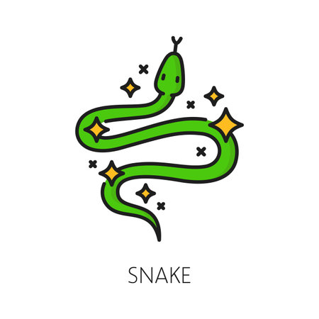 Snake witchcraft and magic icon, isolated vector linear sign. Intriguing and mesmerizing, mysterious reptile is a captivating symbol of transformation, flexibility, and the power of adaptabilityのイラスト素材