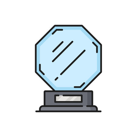 Crystal plaque, award trophy glass statue, movie or sport prize line icon. Vector film celebrity and film production trophy, winner prizeのイラスト素材