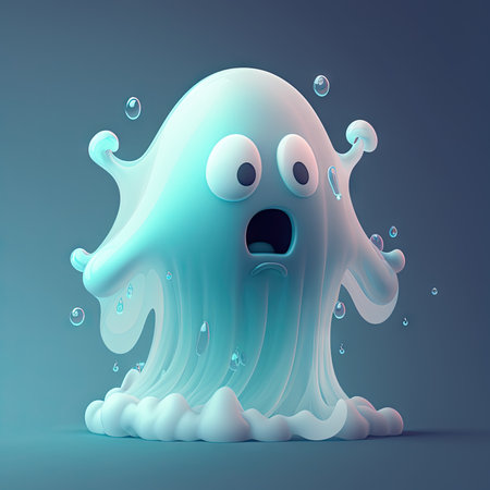 Friendly bizarre personage fantasy boo baby kid ai generated illustration. Holiday phantom with splashing bubbles. Flying ghost nightmare spirit, Halloween candy trick or treat monsterの素材