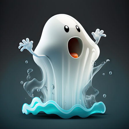 Screaming slime creature or monster, funny ghost AI generated liquid character. Horror melting jelly monster, Halloween creepy slime creature or scary transparent ghost comical 3d personageの素材