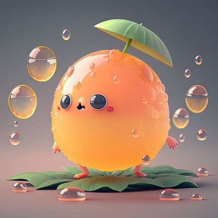 Grapefruit cartoon jelly fruit, funny dessert character with refreshing bubbles. Juicy fruit, sweet tasty fruit emoticon. Summer food mascot, dieting healthy fruit crazy personage, ai generatedの素材