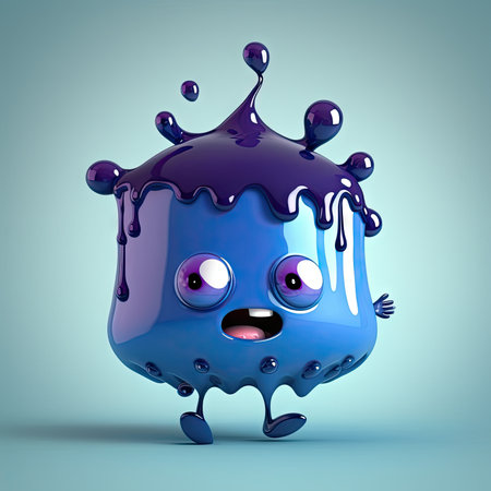 Blueberry fruit monster, ai generated game personage. Funny cartoon character, dieting healthy fruit crazy wild juicy berry, sweet emoticon with scary face, kids bubblegum candyの素材