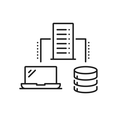 Data backup, cloud storage and network server icon. Cloud computing platform, traffic automation server or network technology storage center line vector icon. Web datacenter service outline symbolのイラスト素材