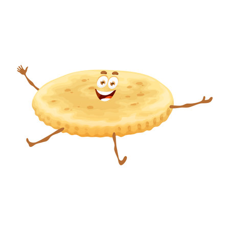 Cartoon matloua bread character, bakery and pastry of Algerian or Morrocan food, vector emoji. Matloua or matlouh flatbread from African cuisine as comic food emoticon with face smileのイラスト素材