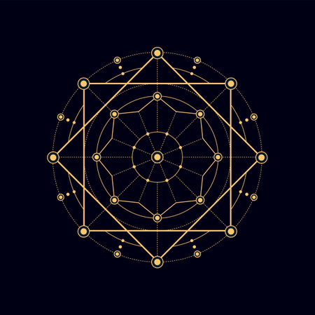 Sacred geometric shape, bohemian tribal decoration, spiritual tattoo pentagram. Vector mystic alchemy magic sign, aztec masonic symbolのイラスト素材