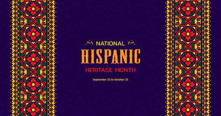 Ethnic ornament pattern, national hispanic heritage month festival banner with vibrant traditional decor. Promo background for annual event, celebrating the rich diversity of hispanic communityのイラスト素材