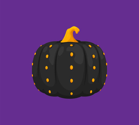 Halloween painted pumpkin with holiday ornament. Isolated vector black festive gourd adorned with intricate polka dots, creating a whimsical and enchanting decoration for the spooky spirit of seasonのイラスト素材