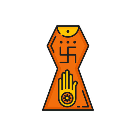 Jain Prateek Chihna, Jainism religion icon. Official symbol of Jainism, the Jain Prateek Chihna. Vector swastika and Ahimsa hand, holy Hinduism signのイラスト素材