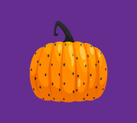Halloween pumpkin with pattern ornament for holiday or horror night, cartoon vector. Halloween holiday pumpkin with black dots pattern or painted ornament for trick or treat party and greeting cardのイラスト素材