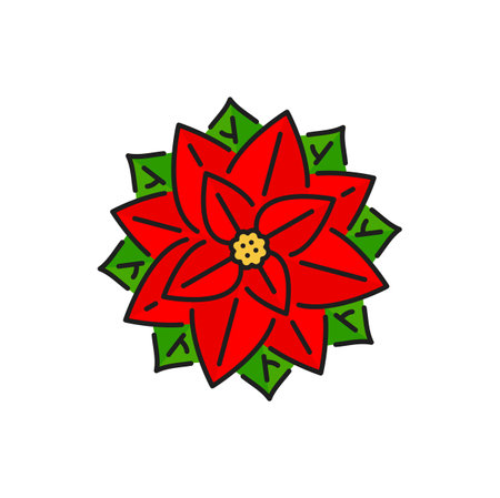 Poinsettia red Christmas flower line icon. Vector New Year wreath, holy eve decoration, floral decorative element on Xmas holidaysのイラスト素材