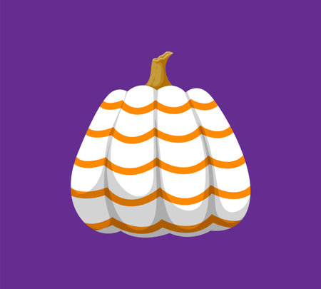 Halloween painted pumpkin with holiday ornament. Isolated vector white gourd creatively adorned with vibrant orange stripes, transforming it into a festive decor that captures the spirit of the seasonのイラスト素材