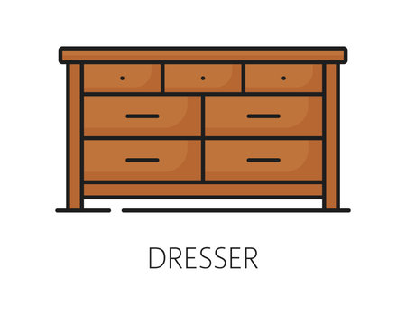 Dresser furniture icon, home interior. Lounge interior item color outline icon, apartment classic wooden furniture or office room design element linear vector pictogram, dresser line symbolのイラスト素材