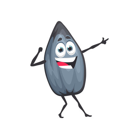 Cartoon sunflower seed keto diet food character. Healthy food, keto diet and natural nutrition happy character, sunflower seed isolated vector funny mascot or cheerful personageのイラスト素材