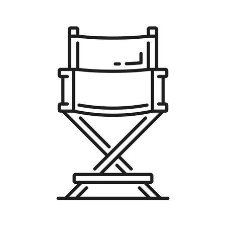 Movie director chair isolated thin line icon. Vector foldable movie seat, wooden furniture in film production cinematography studio. Producer armchairのイラスト素材