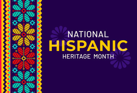 National hispanic heritage month festival banner with ethnic ornament and flowers. Vector event announcement for celebrating traditional latin festival, fostering sense of unity and cultural prideのイラスト素材