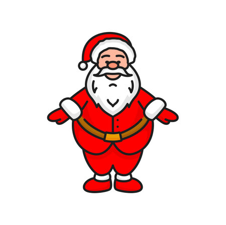 Santa Claus New Year and Christmas character line art icon. Vector winter holiday Santa in red costume with hat, man with white beardのイラスト素材